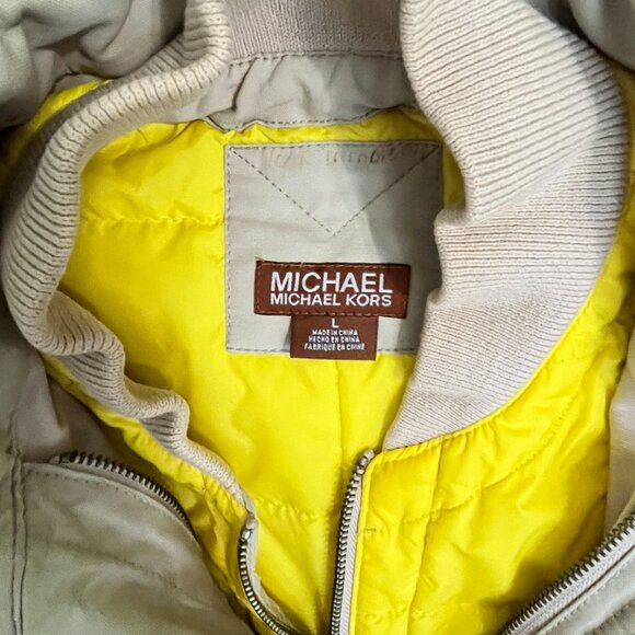Michael Kors Double Jacket Mens Size Large Coat Brown Zip Up Yellow Inner Jacket - Picture 4 of 10